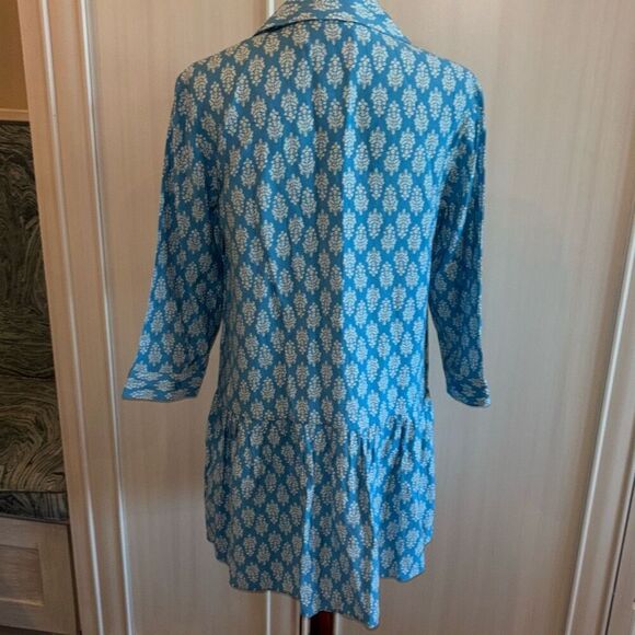 ZARA blue/white print short ruffle hem babydoll dress boho Sz M - Picture 6 of 12